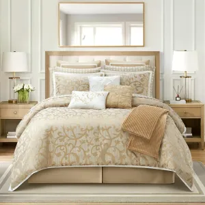 Stratford Park Taupe Paisley Cal King Comforter Set, 14 Piece, Jacquard All Season Premium Bedding Set,1 Flat Sheet,1 Fitted Sheet, Pillow Shams Bedskirt