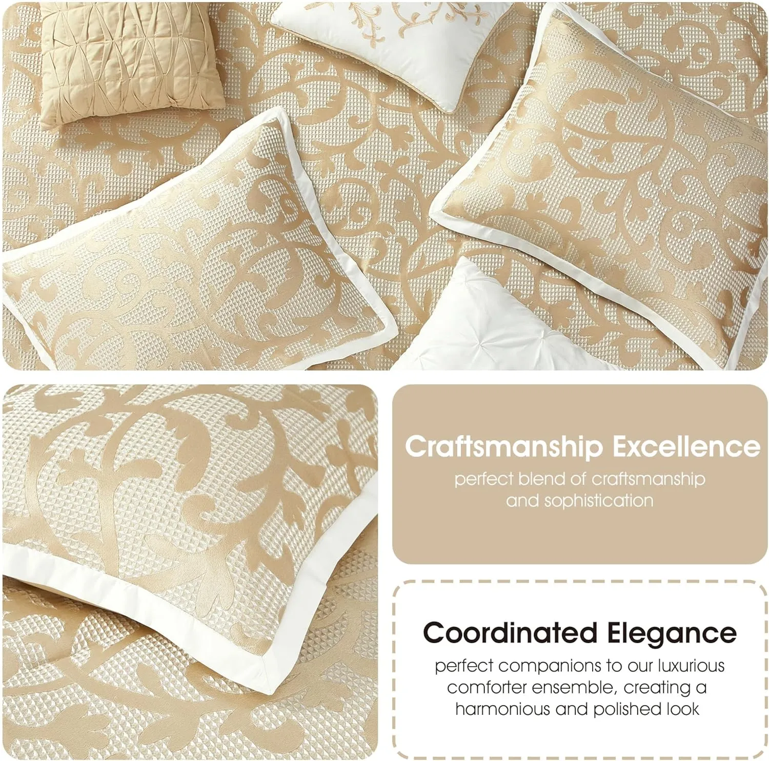 Stratford Park Taupe Paisley Cal King Comforter Set, 14 Piece, Jacquard All Season Premium Bedding Set,1 Flat Sheet,1 Fitted Sheet, Pillow Shams Bedskirt