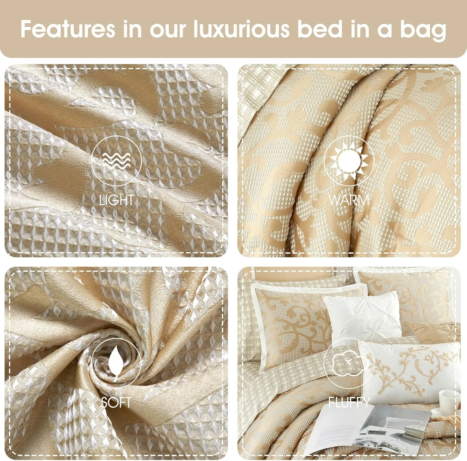 Stratford Park Taupe Paisley Cal King Comforter Set, 14 Piece, Jacquard All Season Premium Bedding Set,1 Flat Sheet,1 Fitted Sheet, Pillow Shams Bedskirt