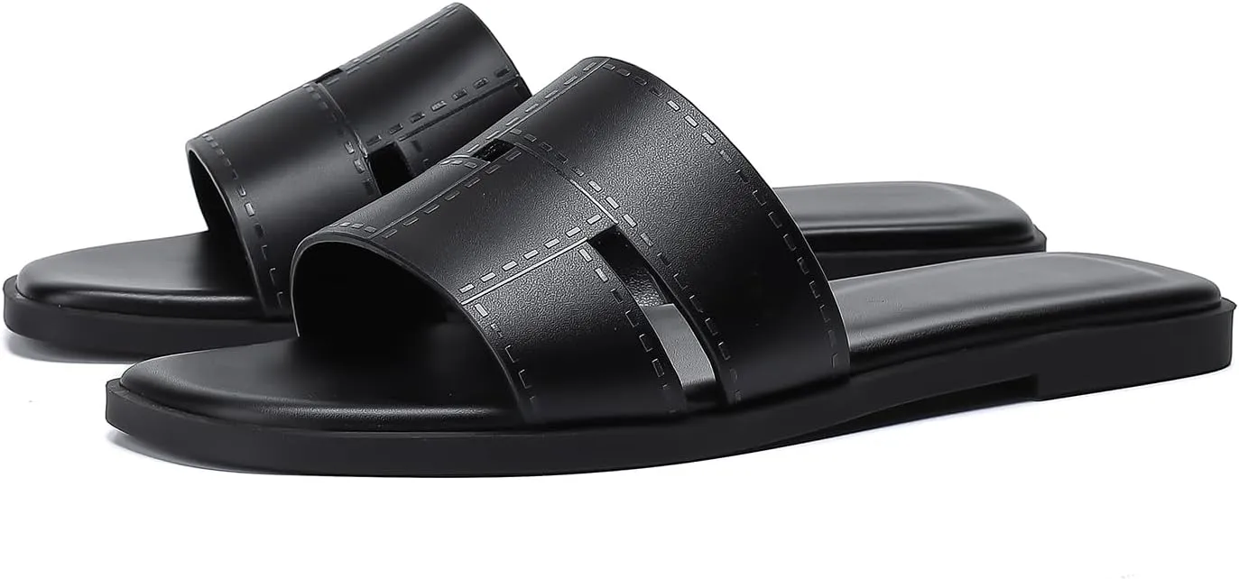 Stratuxx Kaze Women's Flat Sandals Fashion Slip on Open Toe Slides for Women Summer Dressy Size 5-11