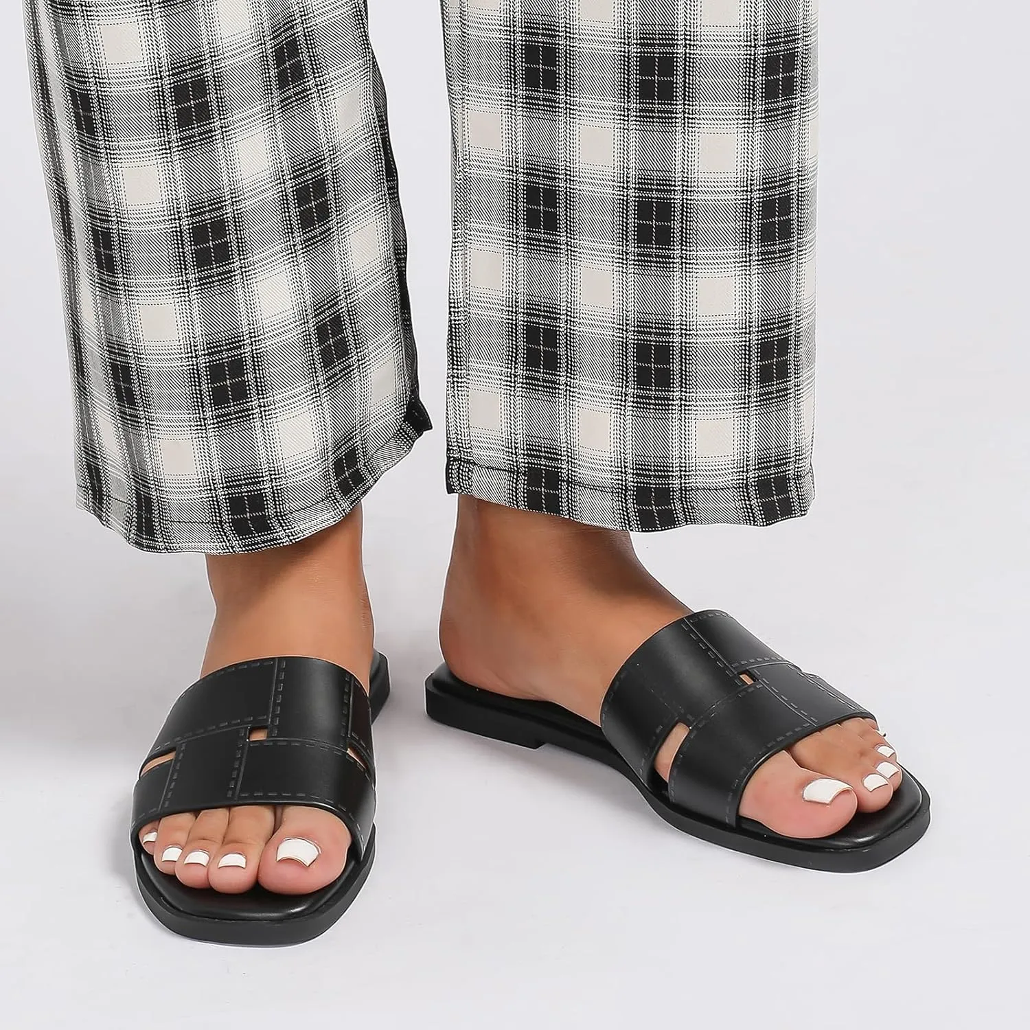 Stratuxx Kaze Women's Flat Sandals Fashion Slip on Open Toe Slides for Women Summer Dressy Size 5-11