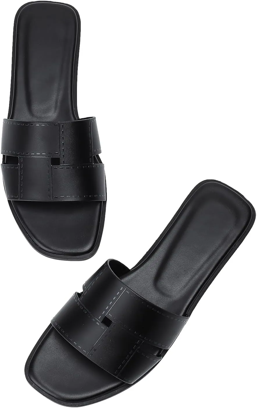Stratuxx Kaze Women's Flat Sandals Fashion Slip on Open Toe Slides for Women Summer Dressy Size 5-11