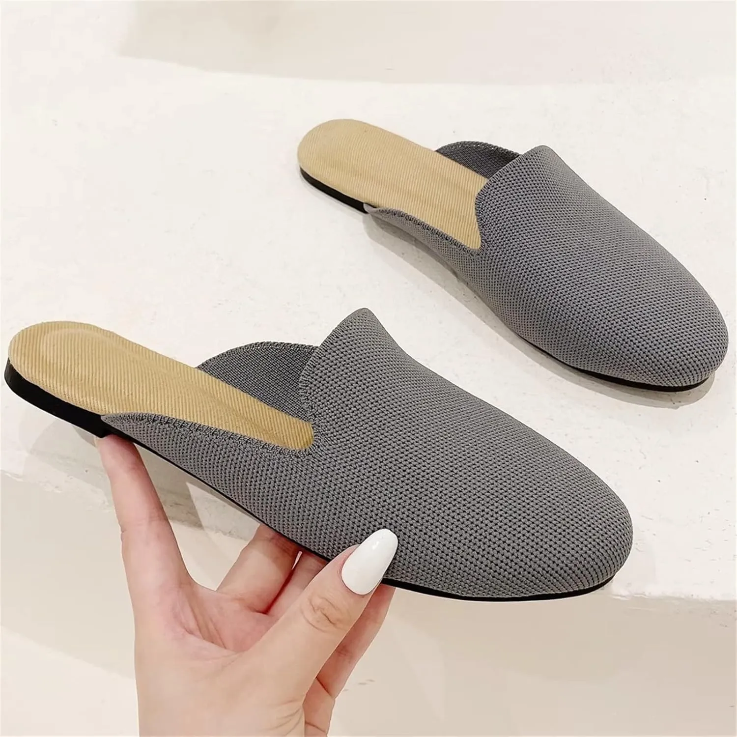 Stunner Women's Mules Shoes Breathable Kintted Round Toe Backless Slides Mules Shoes