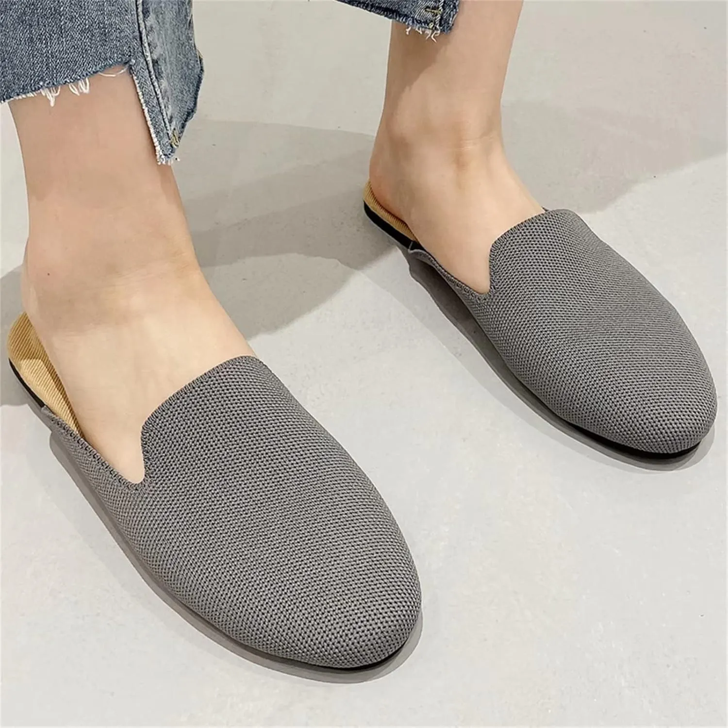 Stunner Women's Mules Shoes Breathable Kintted Round Toe Backless Slides Mules Shoes