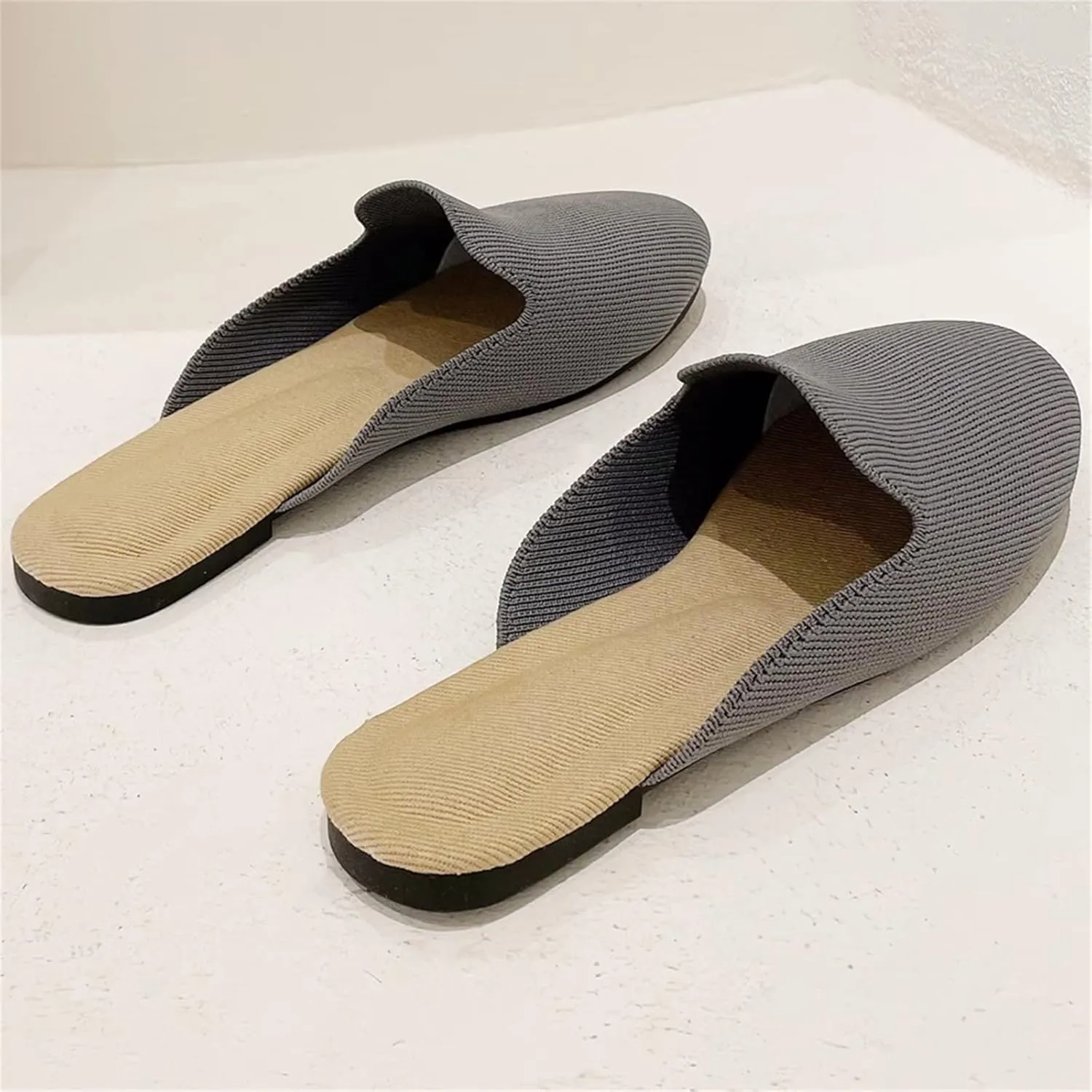 Stunner Women's Mules Shoes Breathable Kintted Round Toe Backless Slides Mules Shoes