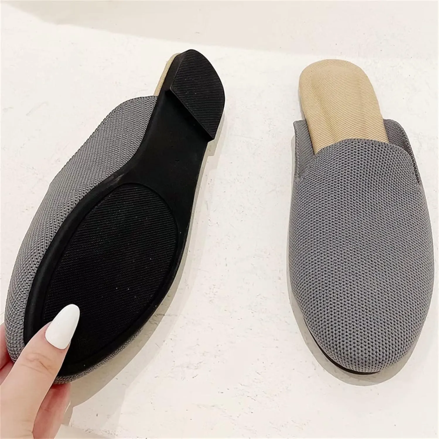 Stunner Women's Mules Shoes Breathable Kintted Round Toe Backless Slides Mules Shoes
