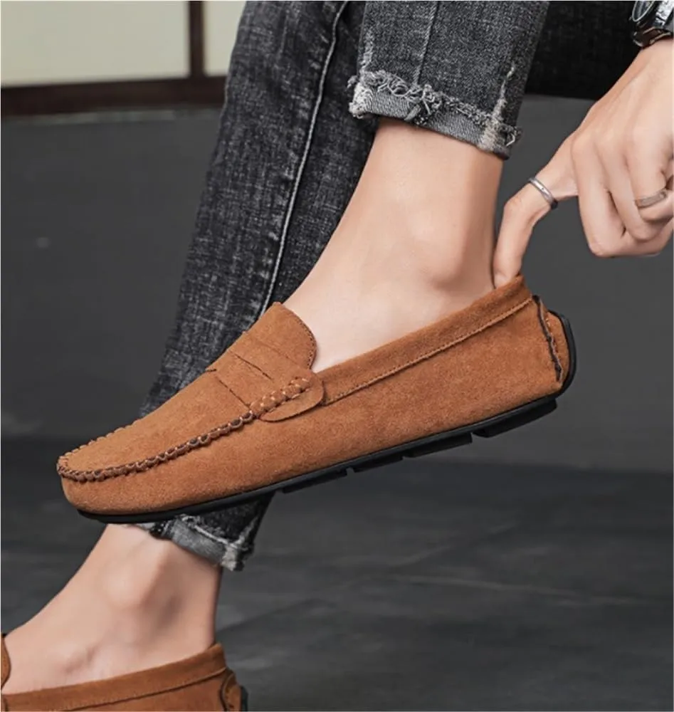 Suede Vamp Loafer Prom Walking Slip-On Boat Shoes Round Toe Lightweight Comfortable Flexible