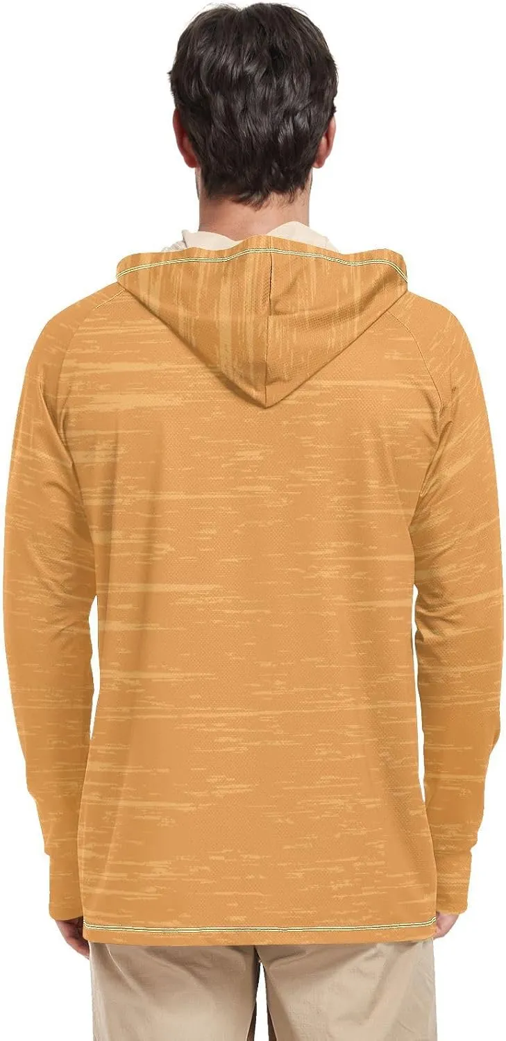 Sun Protection Hoodies Long Sleeve Orange UPF 50   Mens Sun Shirts Sunproof Shirts Rash Guard Shirts for Men