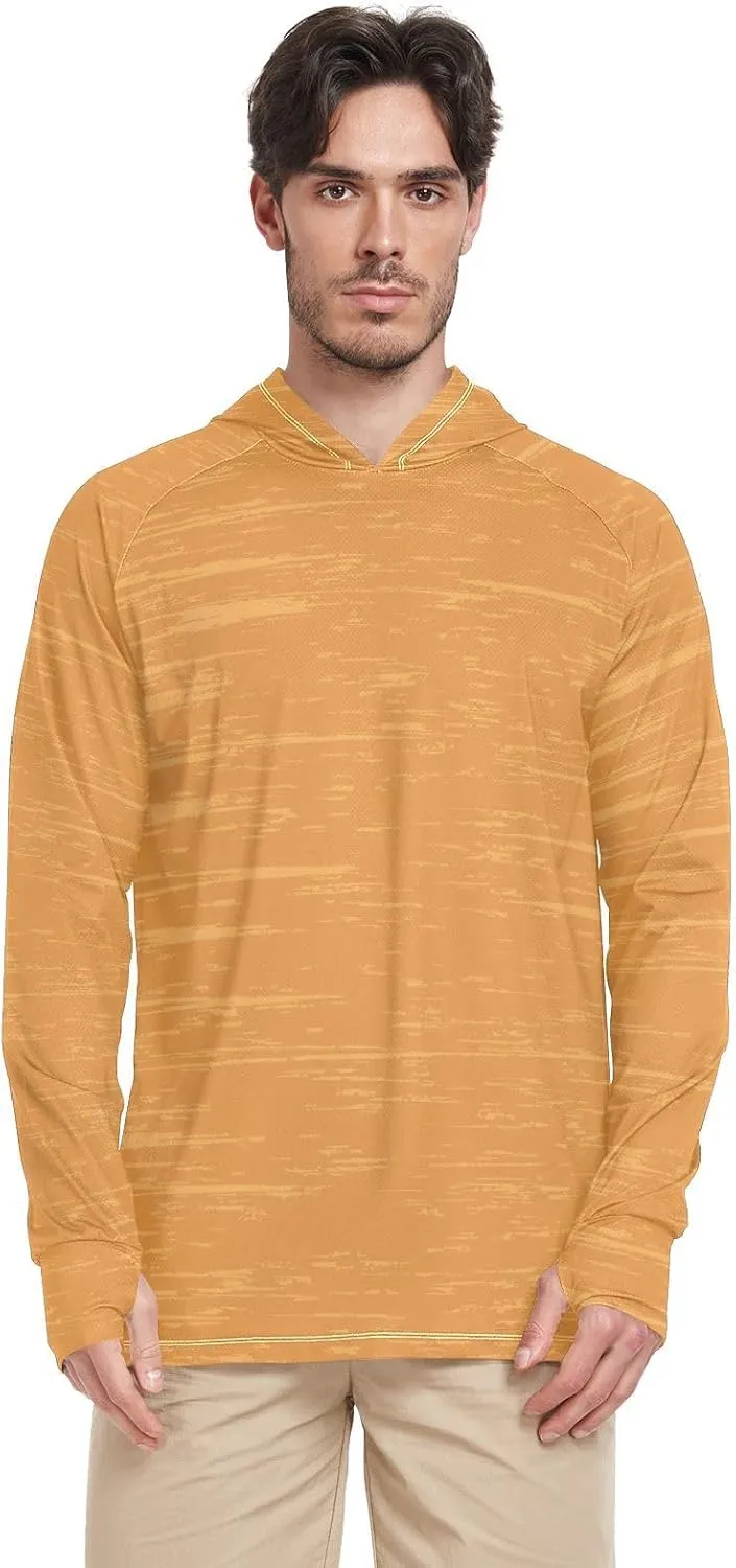 Sun Protection Hoodies Long Sleeve Orange UPF 50   Mens Sun Shirts Sunproof Shirts Rash Guard Shirts for Men