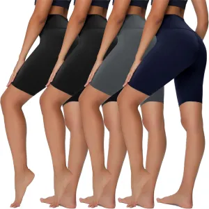Sundwudu 4 Pack Biker Shorts for Women - 8” High Waist Tummy Control Summer Workout Shorts for Running Yoga Athletic