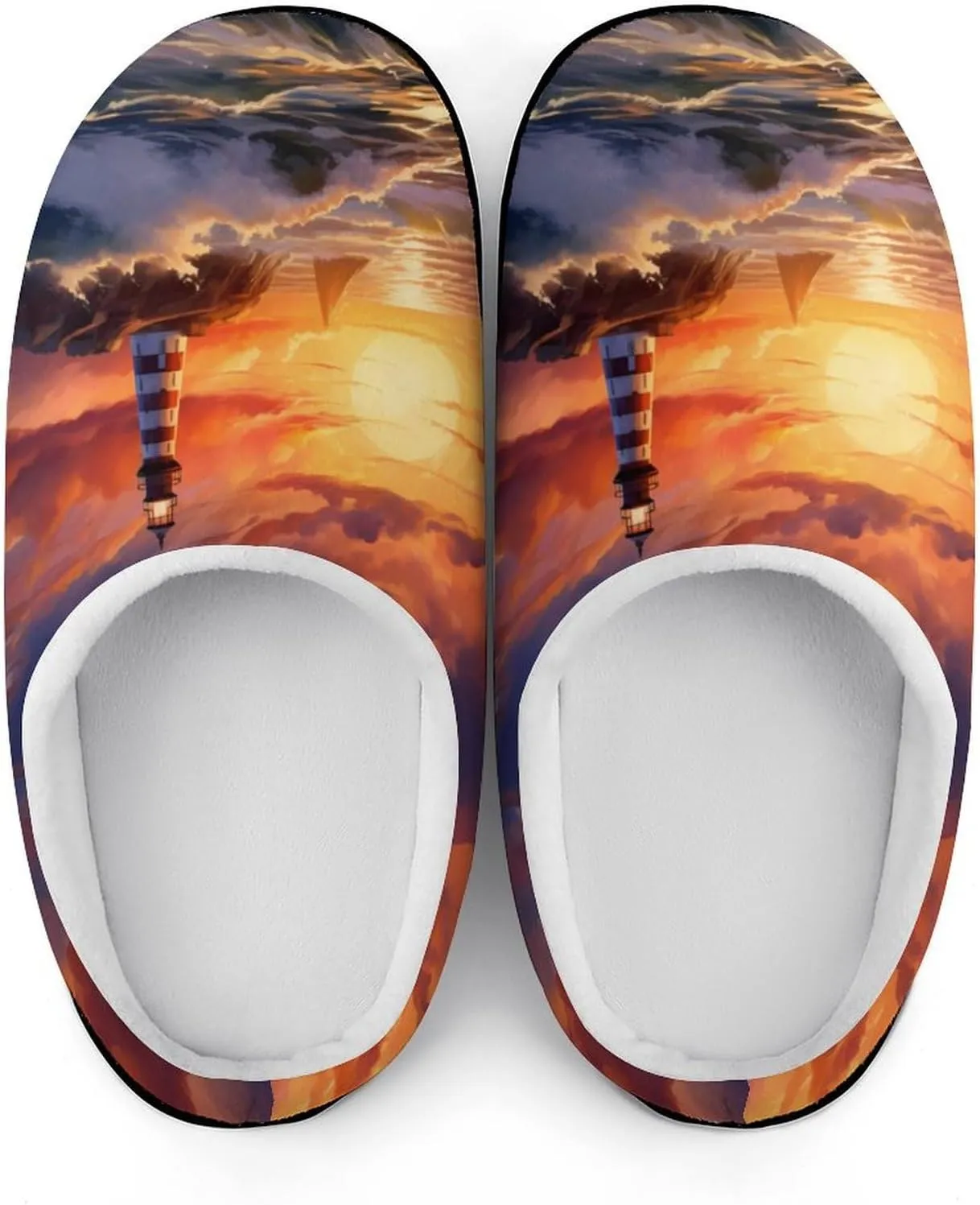 Sunset Lighthouse Seaside Scene Women's House Slippers Warm Anti-Slip Cotton Slippers Home Shoes Indoor Outdoor