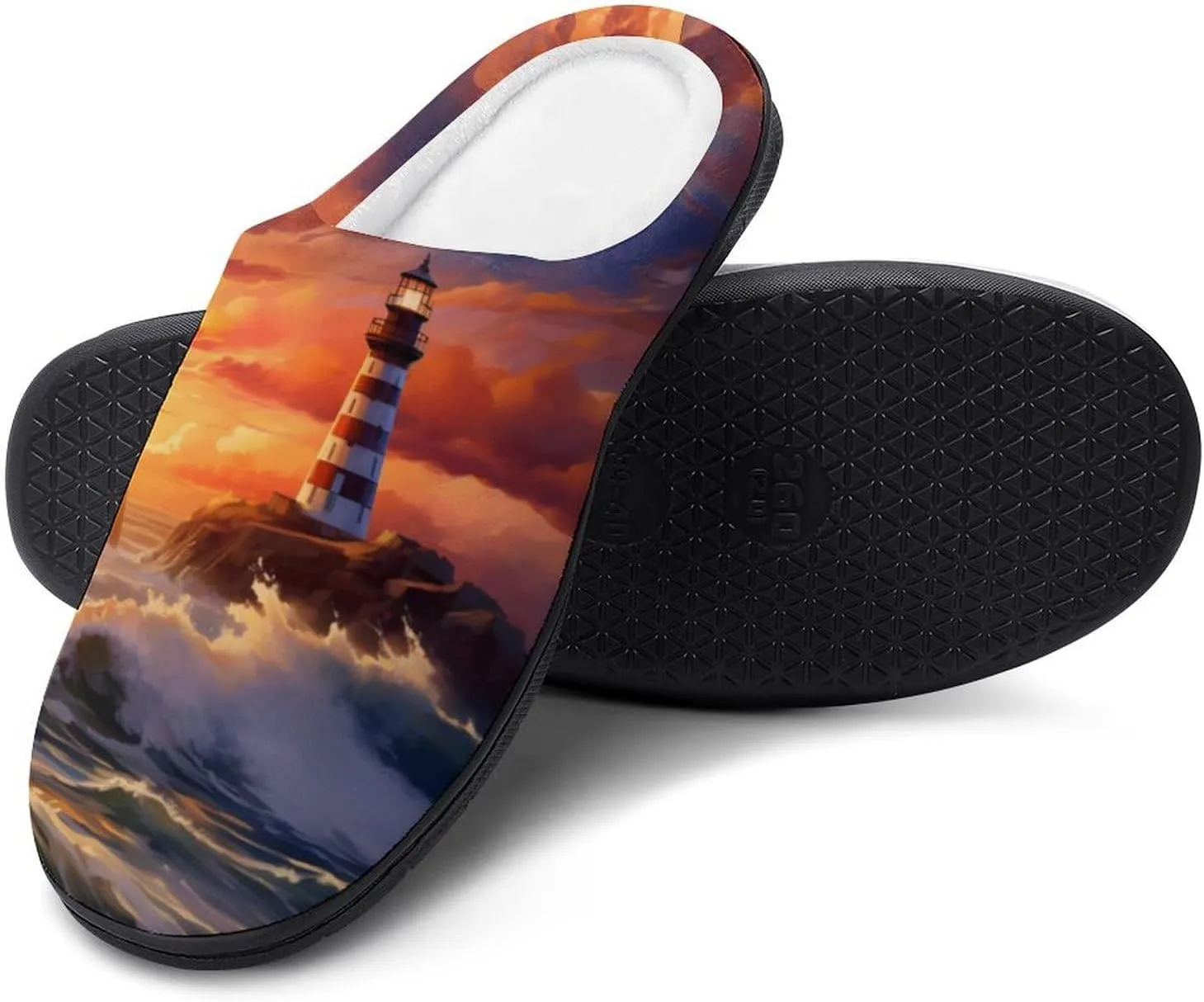 Sunset Lighthouse Seaside Scene Women's House Slippers Warm Anti-Slip Cotton Slippers Home Shoes Indoor Outdoor