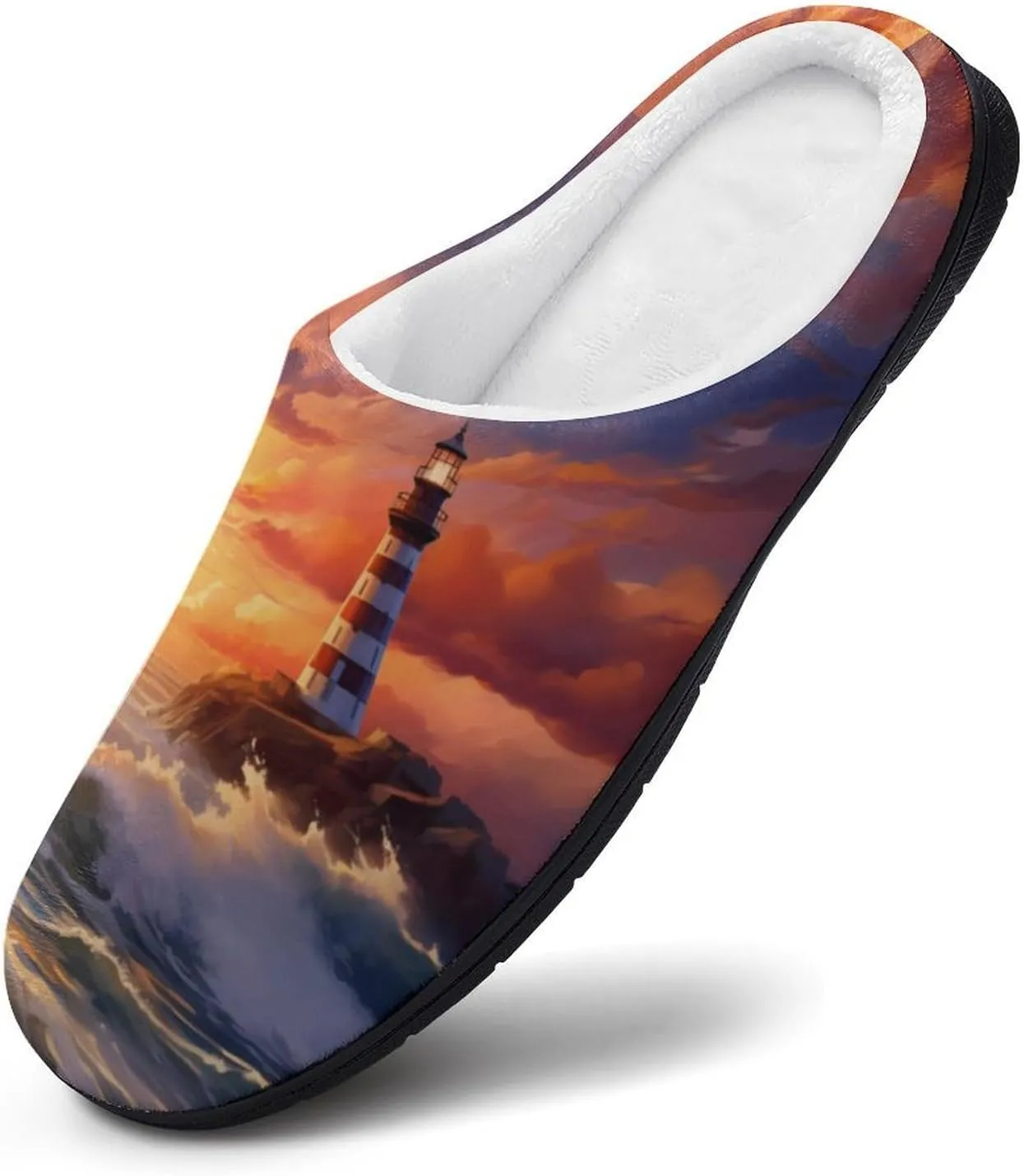 Sunset Lighthouse Seaside Scene Women's House Slippers Warm Anti-Slip Cotton Slippers Home Shoes Indoor Outdoor