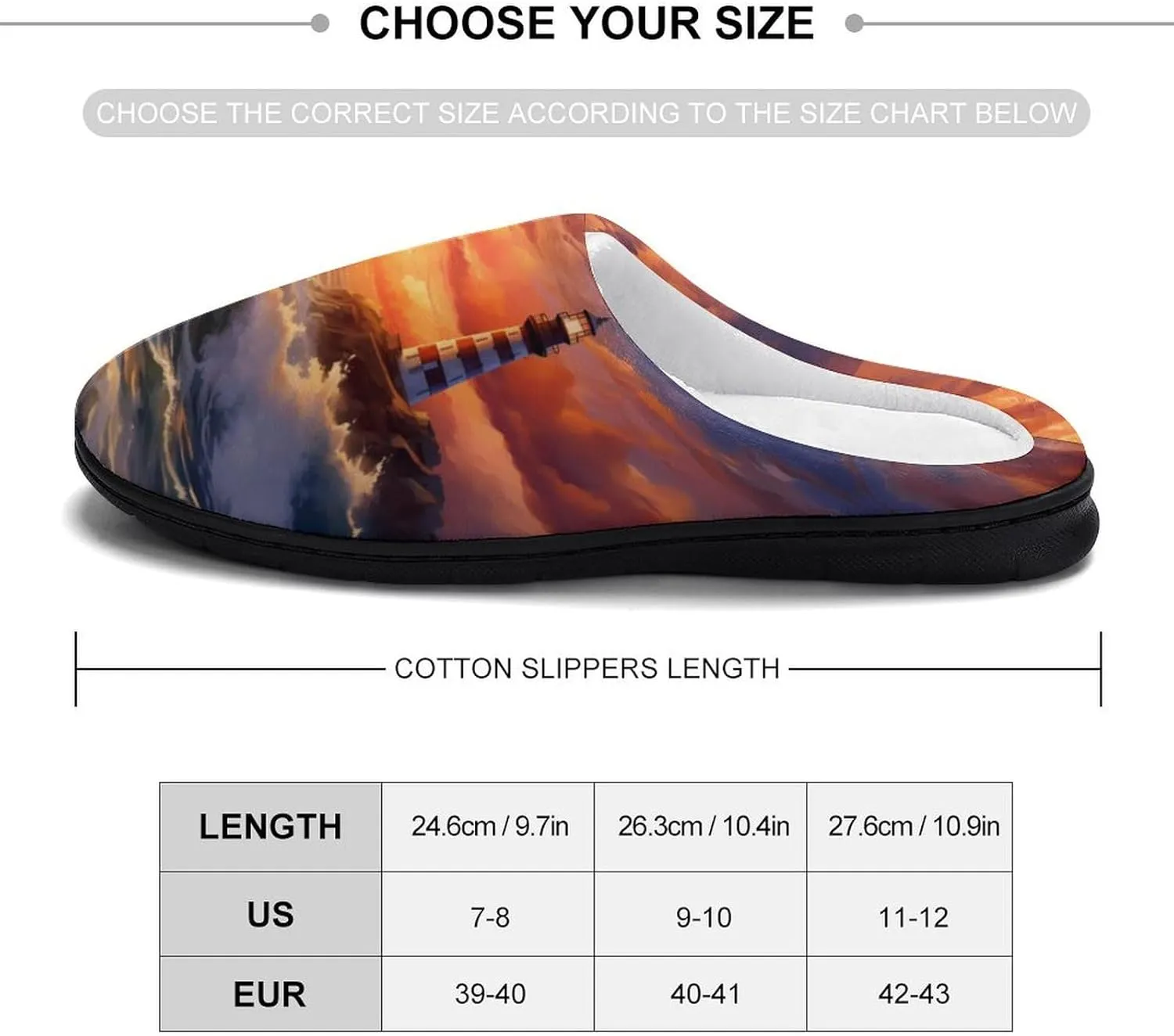 Sunset Lighthouse Seaside Scene Women's House Slippers Warm Anti-Slip Cotton Slippers Home Shoes Indoor Outdoor