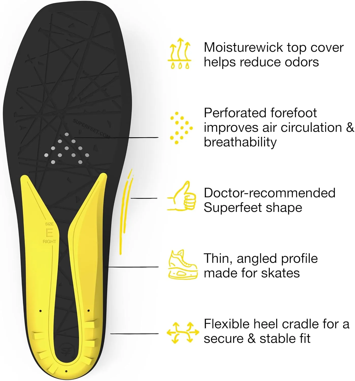 Superfeet Hockey Cushion Insoles - Foam Shoe Inserts for Skates - Professional Grade - Skate Size 11-12