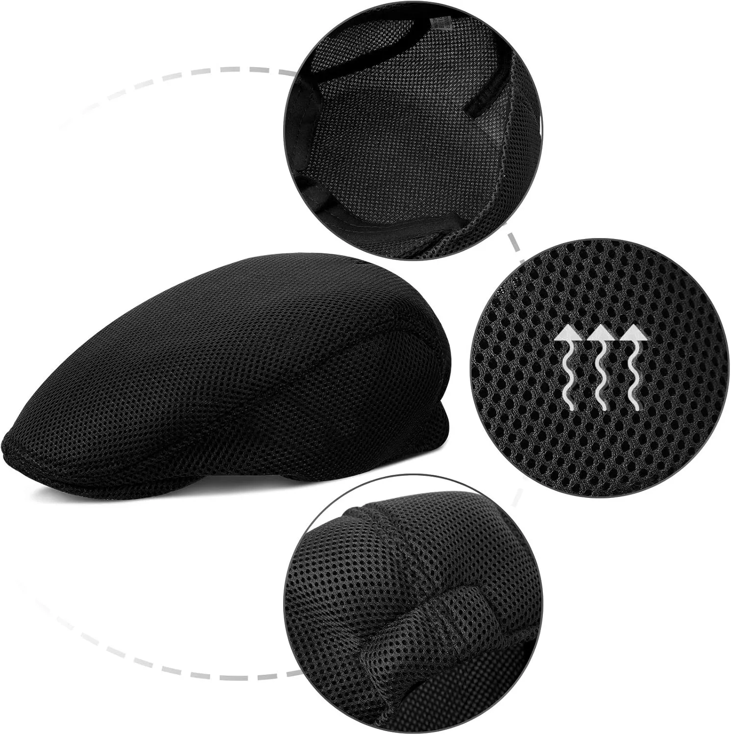 Syhood 3 Pieces Mens Mesh Flat Cap Breathable Summer Newsboy Hat Cabbie Flat Cap