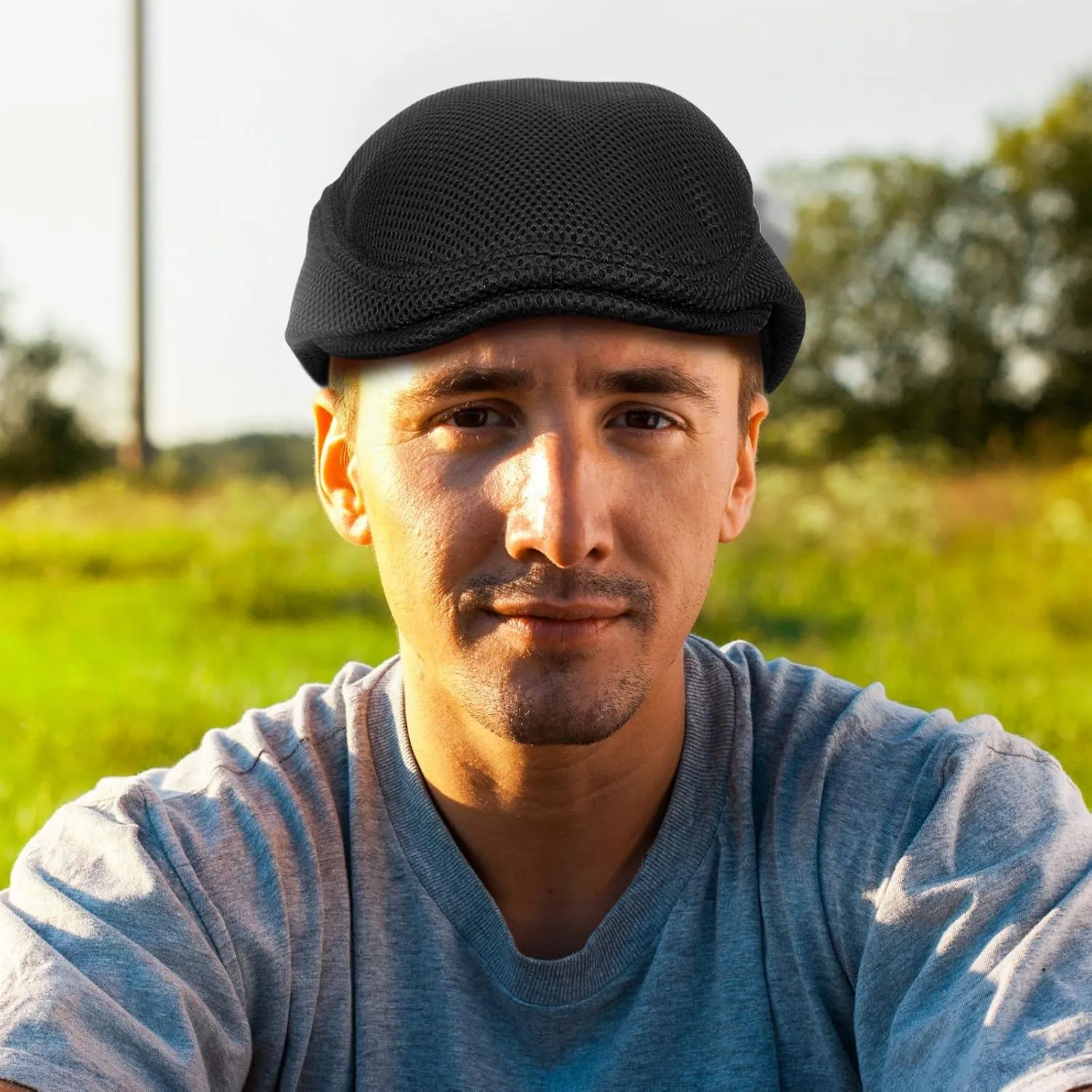 Syhood 3 Pieces Mens Mesh Flat Cap Breathable Summer Newsboy Hat Cabbie Flat Cap