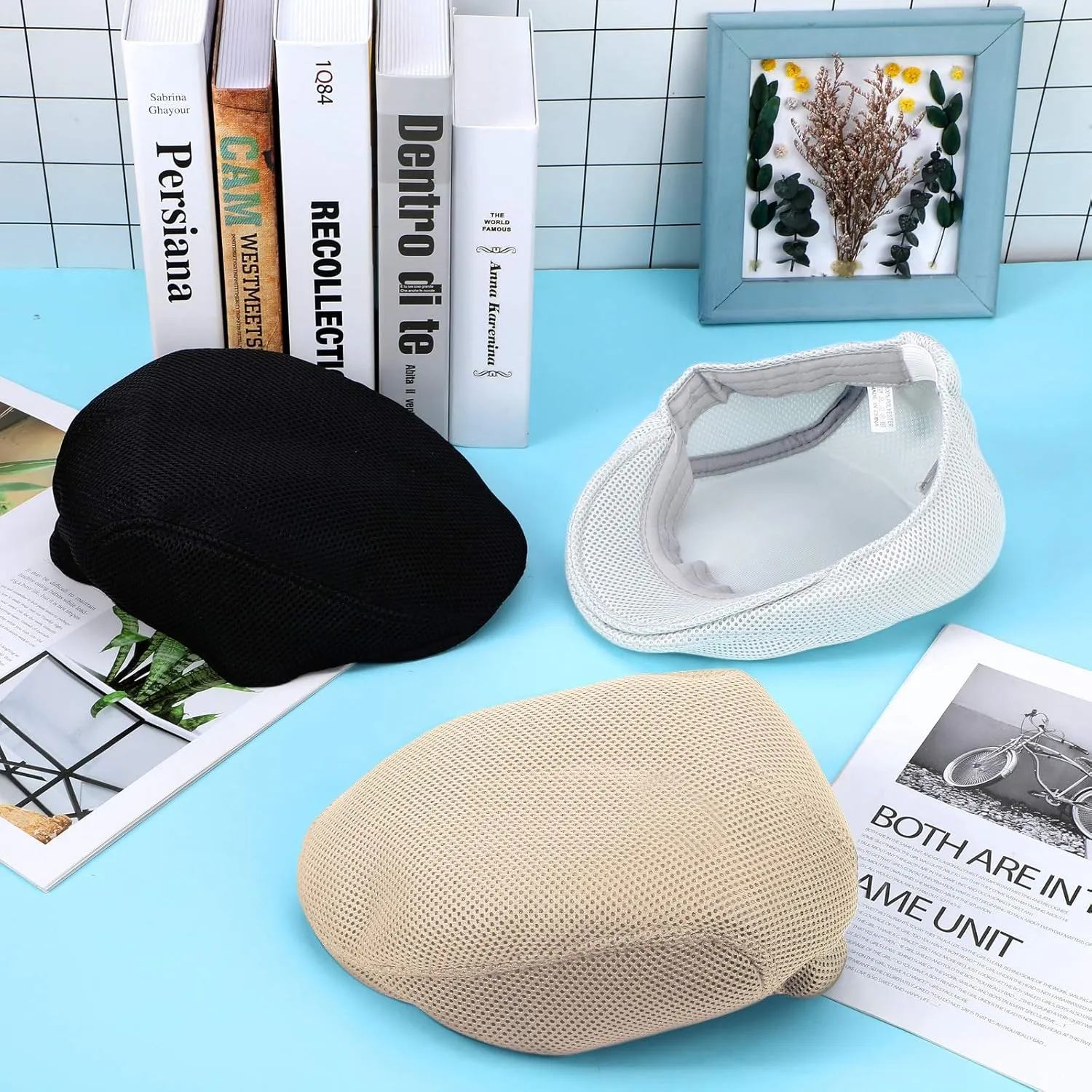 Syhood 3 Pieces Mens Mesh Flat Cap Breathable Summer Newsboy Hat Cabbie Flat Cap