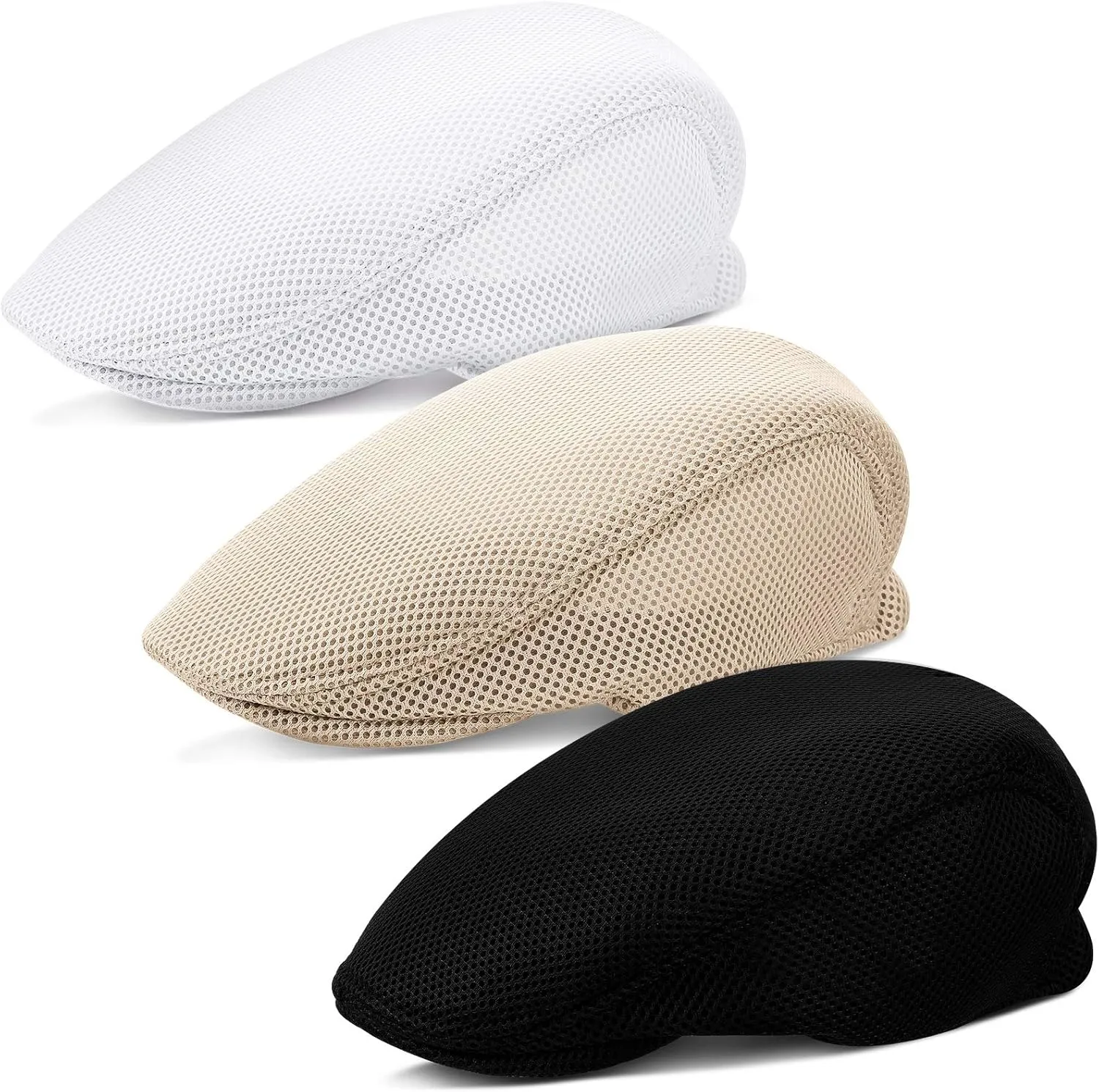 Syhood 3 Pieces Mens Mesh Flat Cap Breathable Summer Newsboy Hat Cabbie Flat Cap