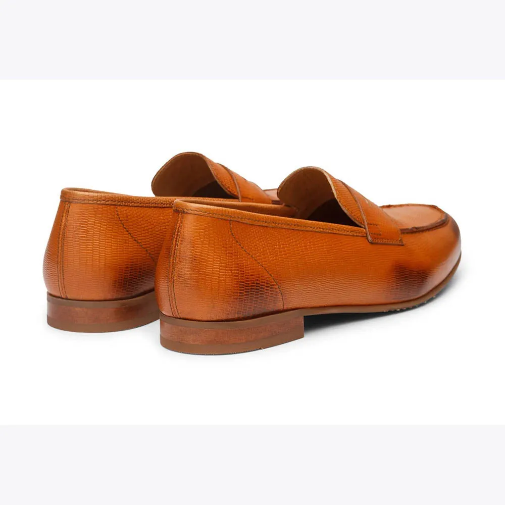 Tan Lizard Print Apron Penny Loafer