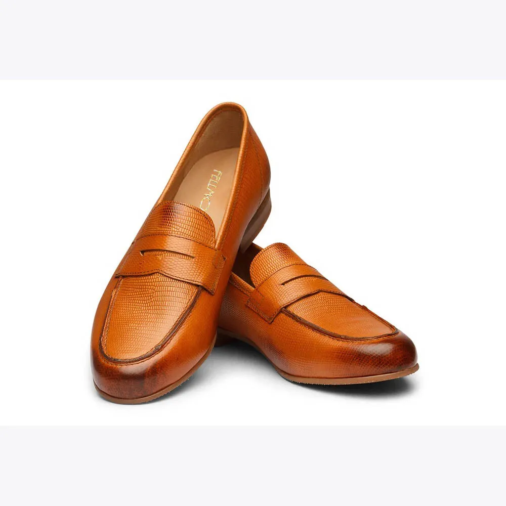 Tan Lizard Print Apron Penny Loafer