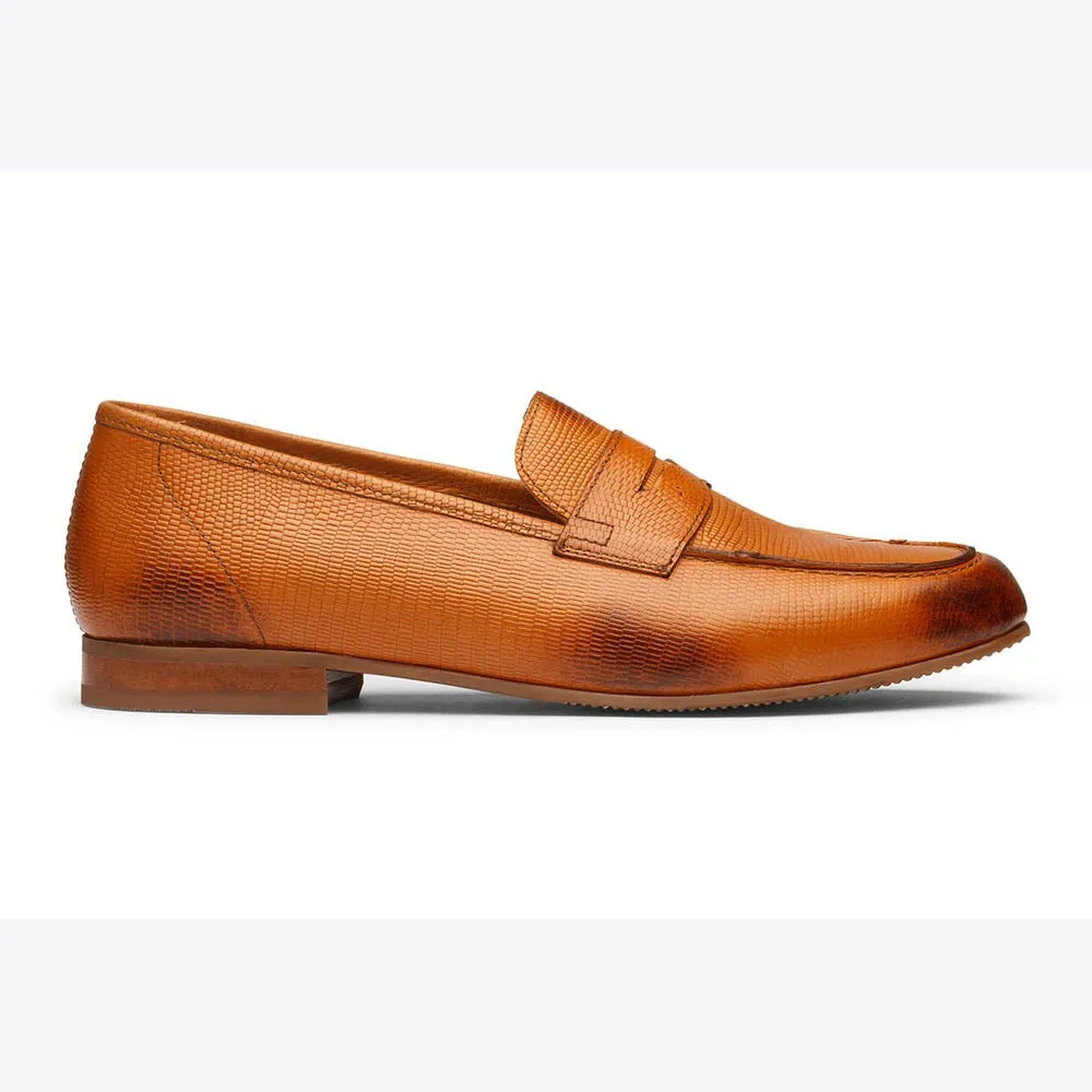 Tan Lizard Print Apron Penny Loafer