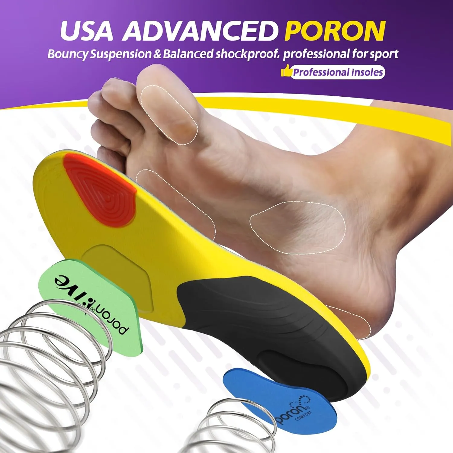 TANSTC Insoles for Women Plantar Fasciitis Insoles Arch Support Shoe Insoles Men Orthotics Flat Feet Pain Relief Professional Sport Insoles Shock Absorption Work Boot Shoe Insoles,S