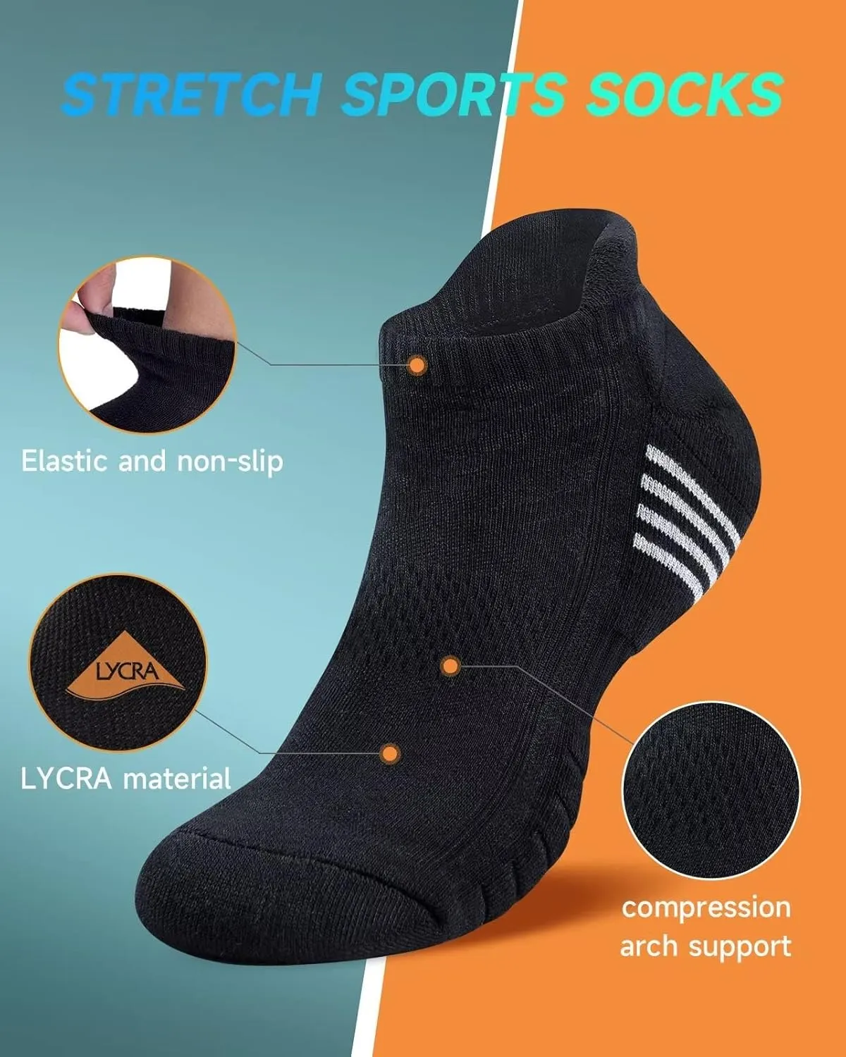 TANSTC Mens 6 Pairs Anti-Blister Cushioned Breathable Running Cotton Socks, Athletic Ankle Sports