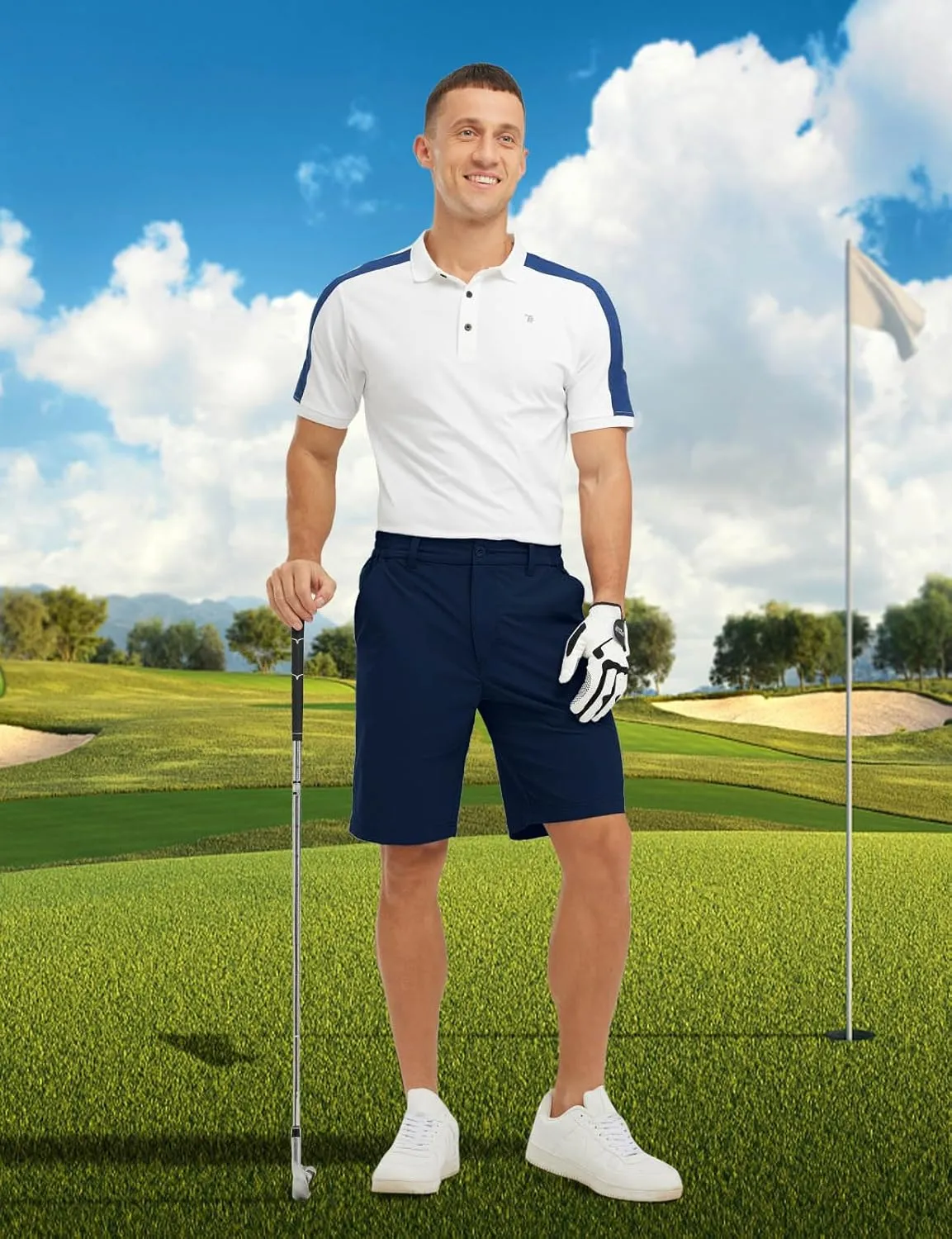 TBMPOY Men's Shorts Golf 9" Casual Elastic Waist Quick Dry Flat Front Travel Shorts with 5 Pockets