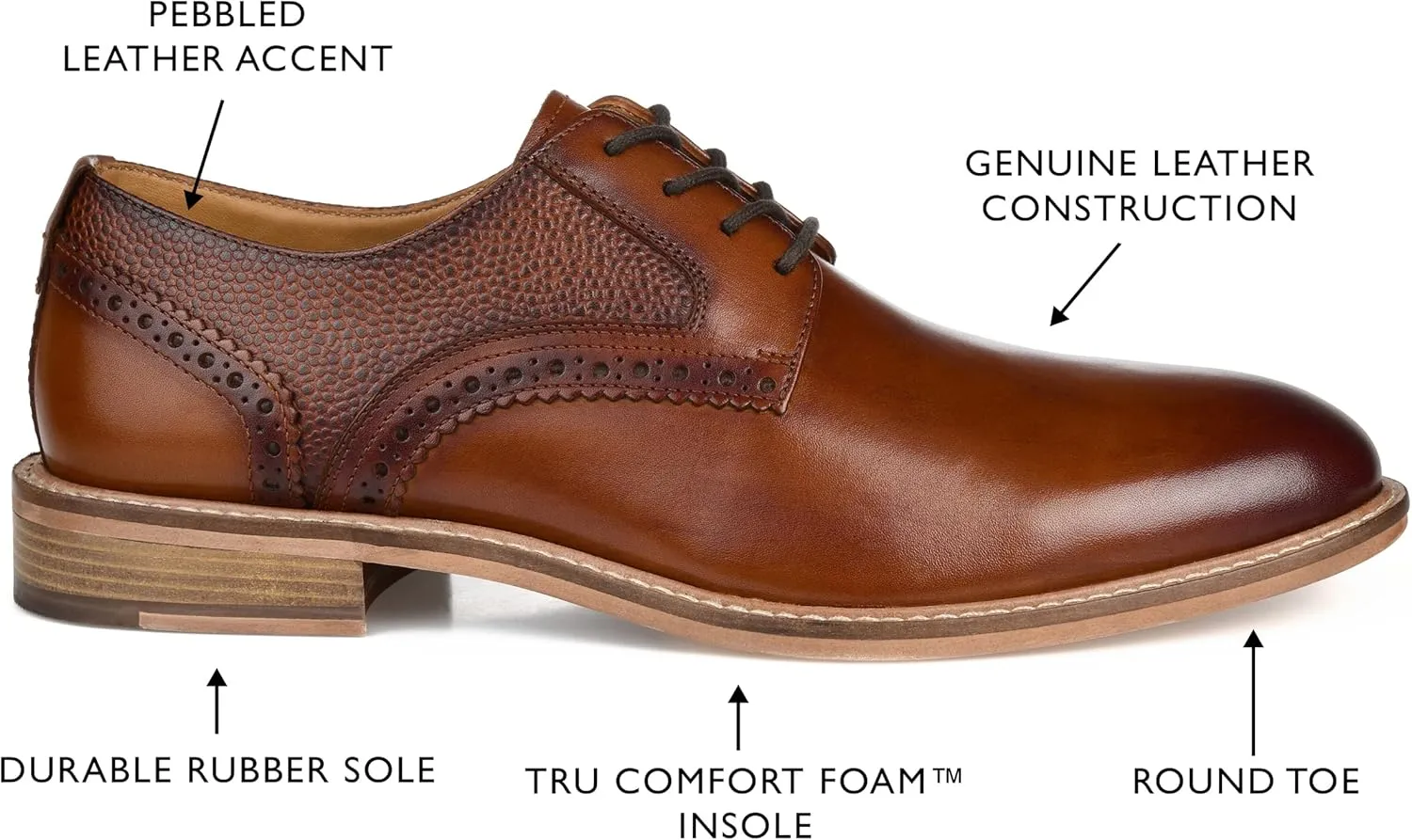 Thomas & Vine Men's Clayton Plain Toe Brogue Derby Loafer