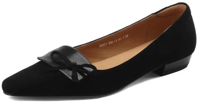 TinaCus Women's Suede Leather Handmade Square Toe Bowtie Dressy Ballet Flat Shoes