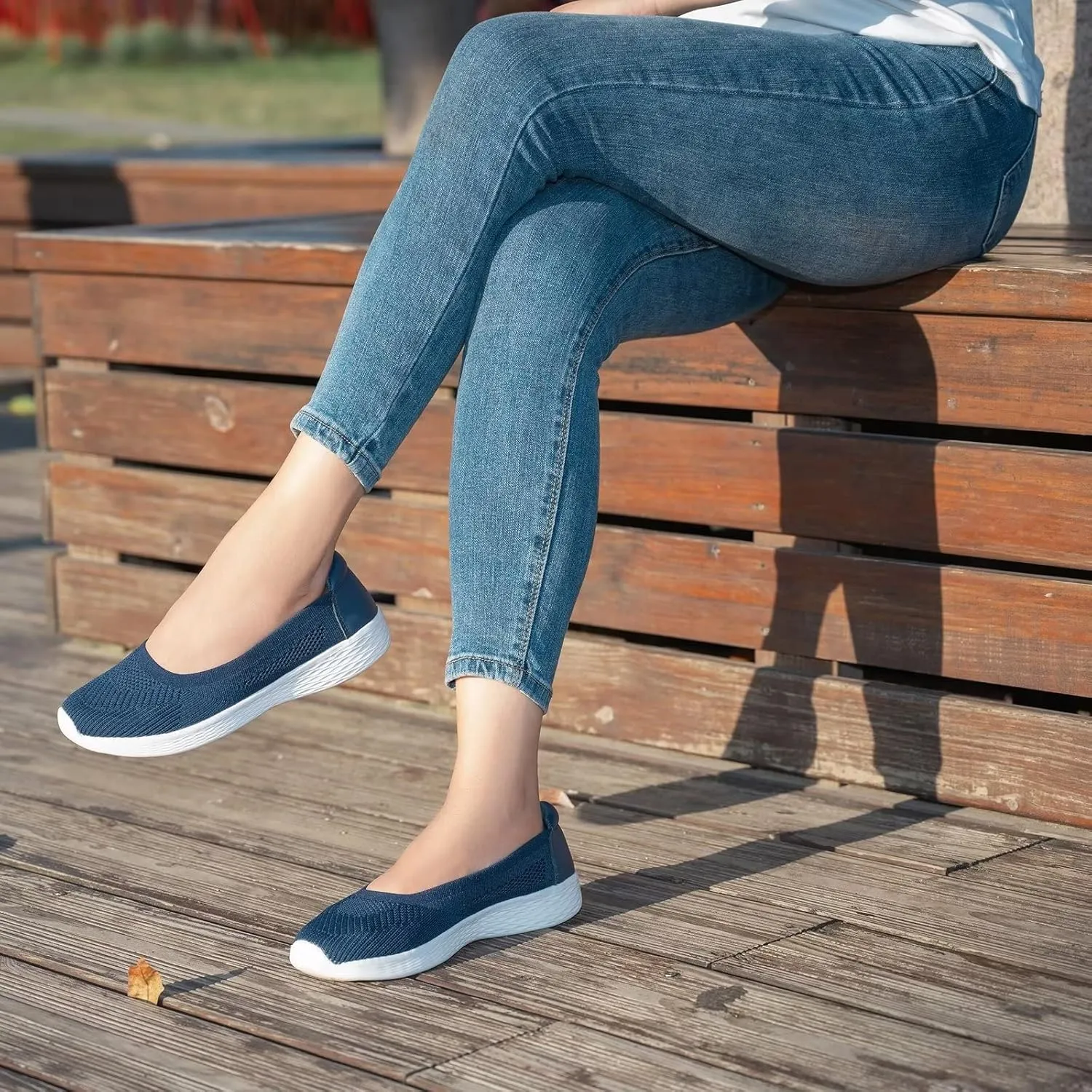TIOSEBON Women's Comfortable Loafer Flat Foam Mesh Slip-On Walking Shoes