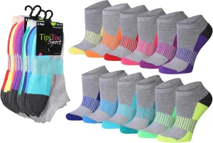 Tipi Toe Women's 12 Pack Athletic Cushioned Comfort Running Ankle Socks Available In Sizes 6-11