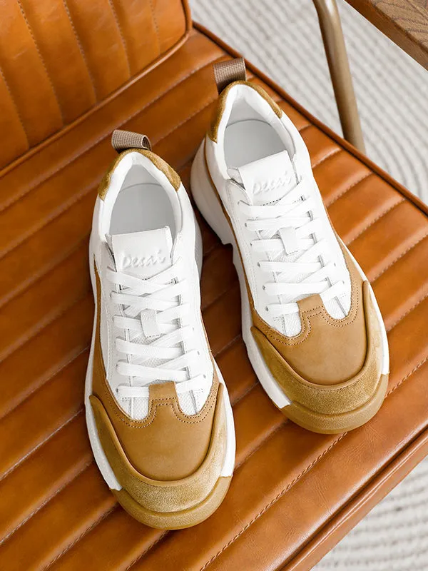 TNV Casual Shoes Genuine Leather Thick Bottom Sneakers Laces Up Summer Breathable DS3125