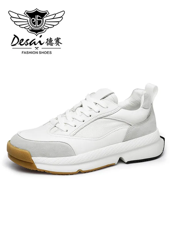 TNV Casual Shoes Genuine Leather Thick Bottom Sneakers Laces Up Summer Breathable DS3125