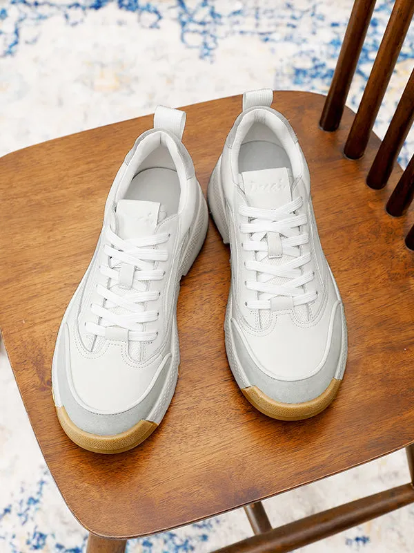 TNV Casual Shoes Genuine Leather Thick Bottom Sneakers Laces Up Summer Breathable DS3125