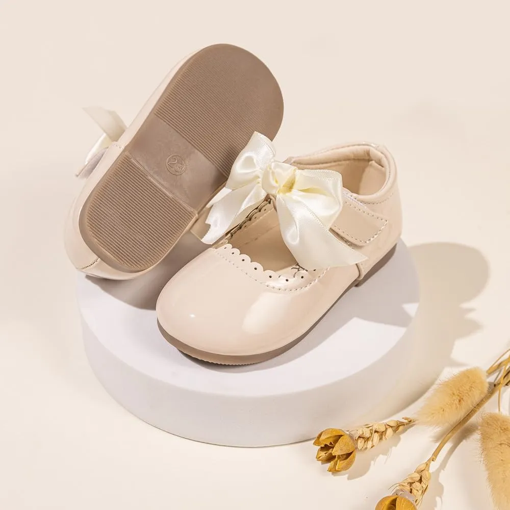 Toddler Girls Mary Jane Dress Shoes - Ballerina Flats for Little Girl Flower Wedding Party Bow Princess Shoes