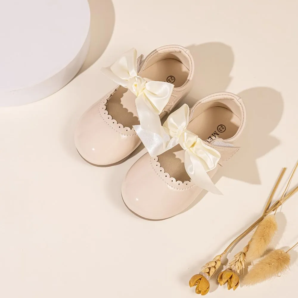 Toddler Girls Mary Jane Dress Shoes - Ballerina Flats for Little Girl Flower Wedding Party Bow Princess Shoes