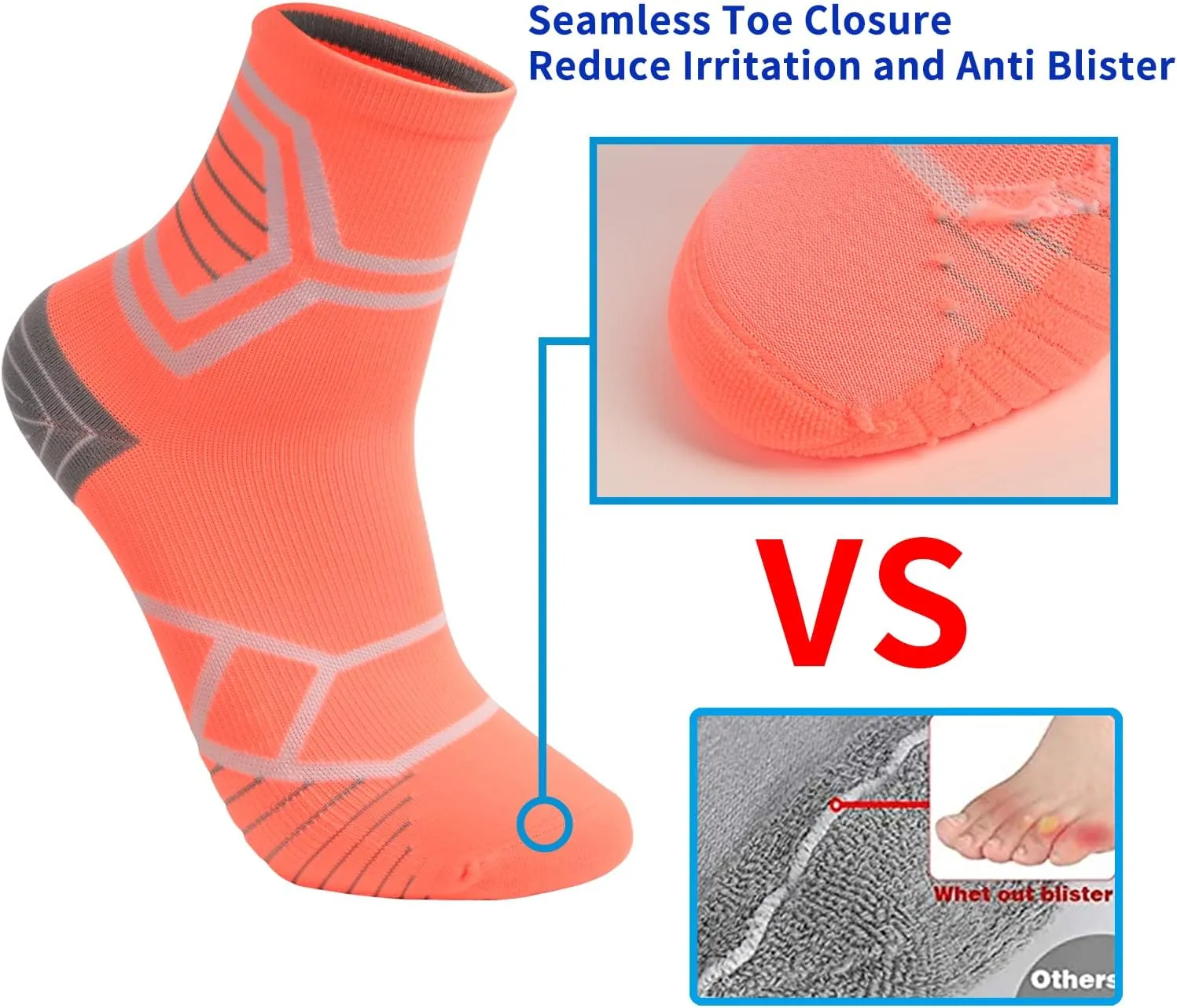 Toes&Feet Men's and Women's Cushioned Anti Blister Odor Controll Seamless Low-Cut/Quarter Compression Running Cycling Socks