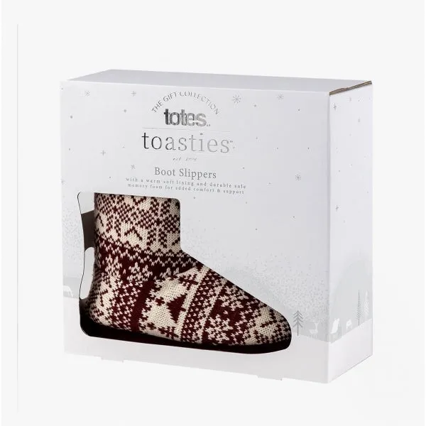 Totes Toasties FAIR ISLE Womens Bootie Slippers Berry Multi