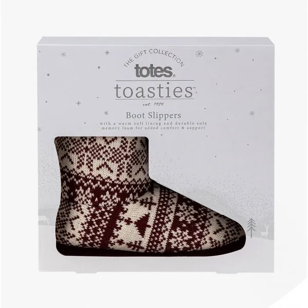 Totes Toasties FAIR ISLE Womens Bootie Slippers Berry Multi