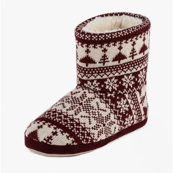 Totes Toasties FAIR ISLE Womens Bootie Slippers Berry Multi
