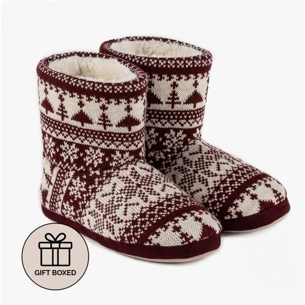 Totes Toasties FAIR ISLE Womens Bootie Slippers Berry Multi