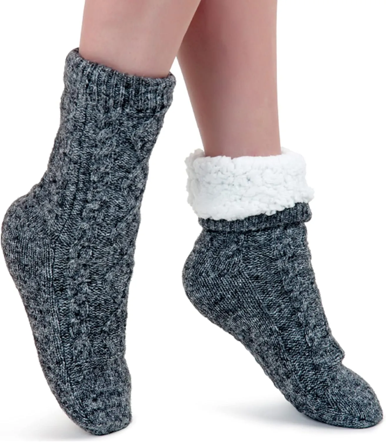 Tough Land Slipper Socks for Women with Grippers Non Slip, Sherpa Lined Slipper Socks