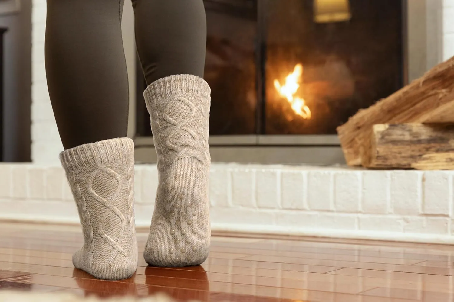 Tough Land Slipper Socks for Women with Grippers Non Slip, Sherpa Lined Slipper Socks