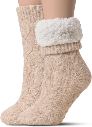 Tough Land Slipper Socks for Women with Grippers Non Slip, Sherpa Lined Slipper Socks