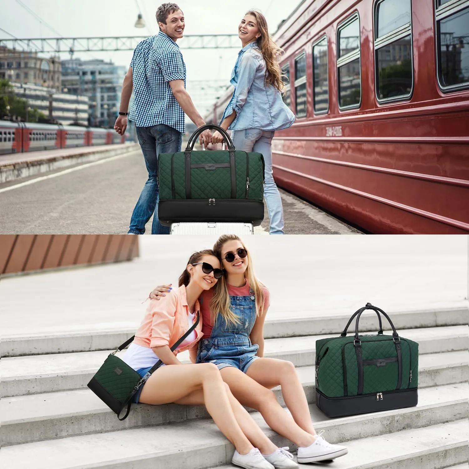 Travel Bag for Women: 21" Large Weekender Bags for Women with Shoe Compartment & Toiletry Bags, 3PCS Overnight Duffel Tote for Carry on Weekend Travel Business Trip Airplane Traveling, Gym