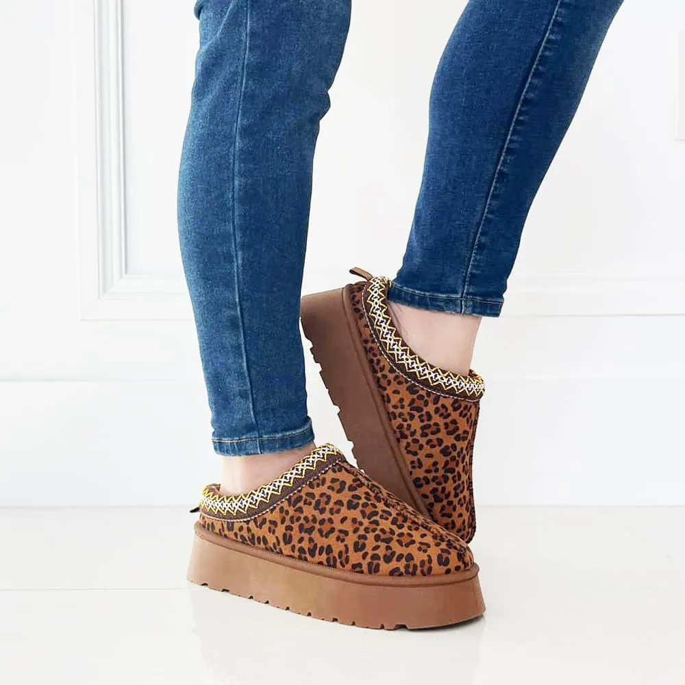 TRENDSUP Women's Platform Slippers, Suede Short Ankle Boots, Fur Fleece Lined, Slip-on, Durable for Indoor and Outdoor, Warm and Fuzzy