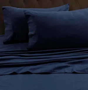 Tribeca Living Queen Luxury Solid Flannel Generous Size Flat Sheet, Dark Blue