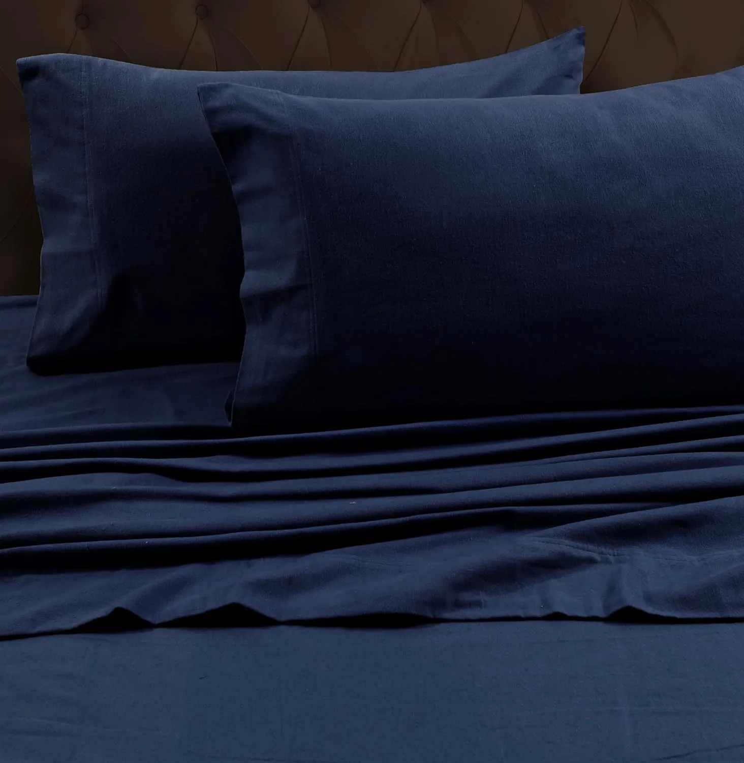 Tribeca Living Queen Luxury Solid Flannel Generous Size Flat Sheet, Dark Blue